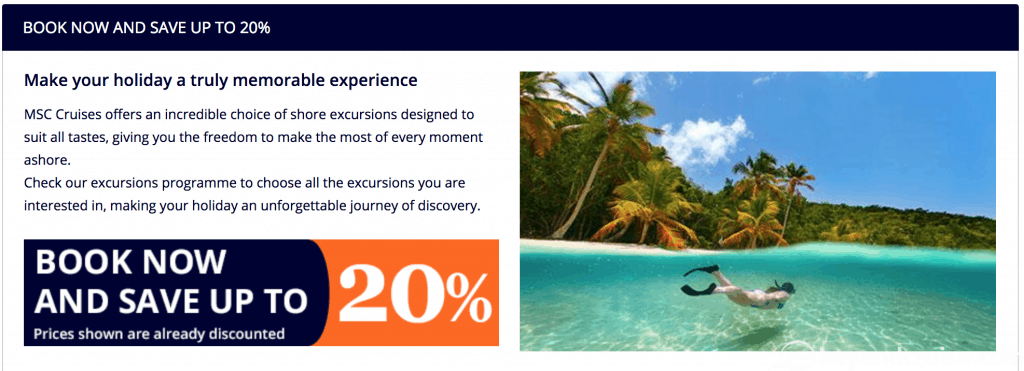 Example discounts for pre-booking your shore excursions
