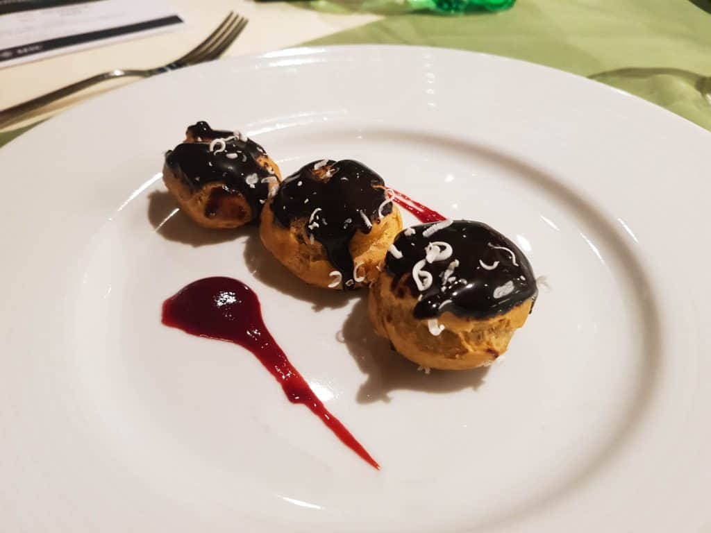 Main Dining Room Dinner – Chocolate Profiteroles Dessert