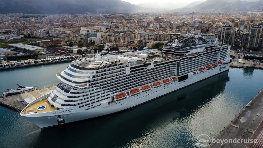 MSC Meraviglia from the air in Palermo