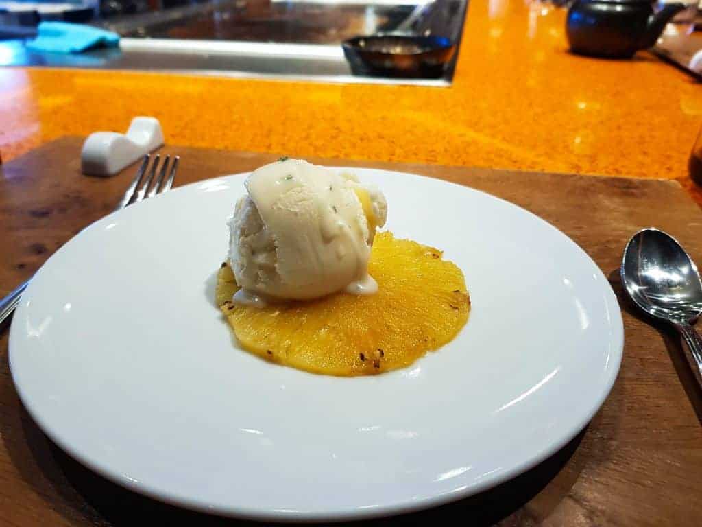 MSC Meraviglia Kaito Teppanyaki – Caramelised Pineapple with Ginger Ice Cream