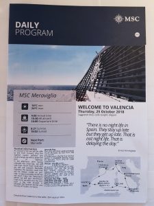MSC Meraviglia, Valencia Daily Program